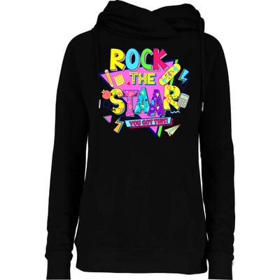 Rock The Staar Test Testing Day Retro Groovy Teacher Stars Womens Funnel Neck Pullover Hood