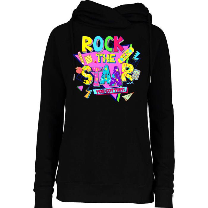Rock The Staar Test Testing Day Retro Groovy Teacher Stars Womens Funnel Neck Pullover Hood