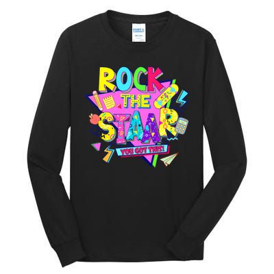 Rock The Staar Test Testing Day Retro Groovy Teacher Stars Tall Long Sleeve T-Shirt