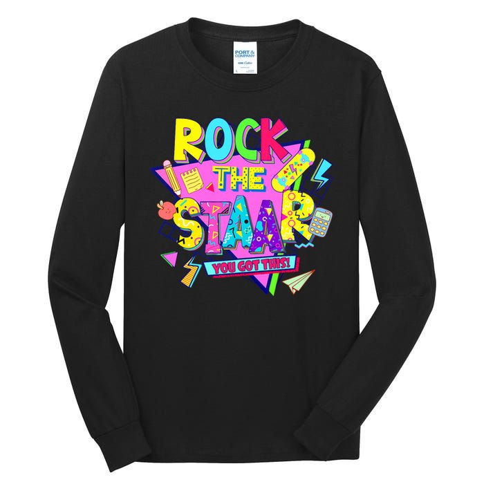 Rock The Staar Test Testing Day Retro Groovy Teacher Stars Tall Long Sleeve T-Shirt
