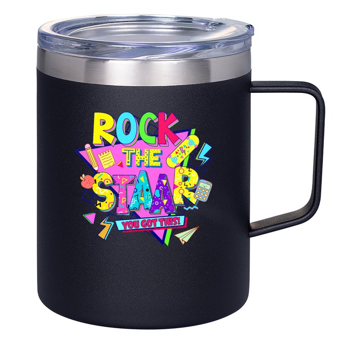 Rock The Staar Test Testing Day Retro Groovy Teacher Stars 12oz Stainless Steel Coffee Mug