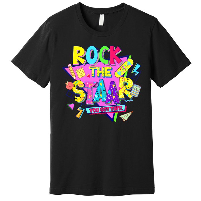 Rock The Staar Test Testing Day Retro Groovy Teacher Stars Premium T-Shirt