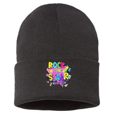 Rock The Staar Test Testing Day Retro Groovy Teacher Stars Sustainable Knit Beanie
