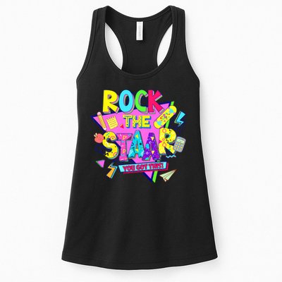 Rock The Staar Test Testing Day Retro Groovy Teacher Stars Womens Tank Top