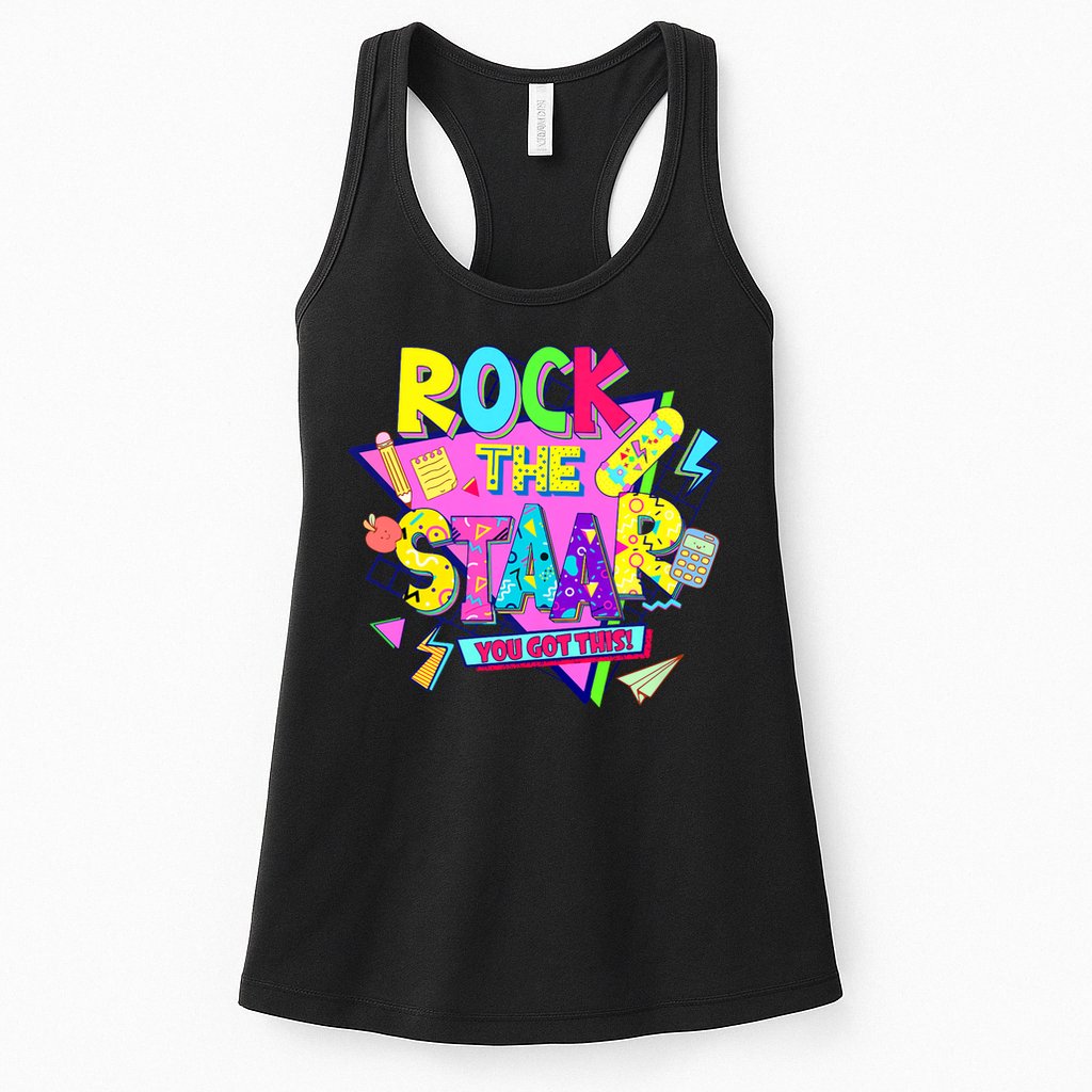 Rock The Staar Test Testing Day Retro Groovy Teacher Stars Womens Tank Top
