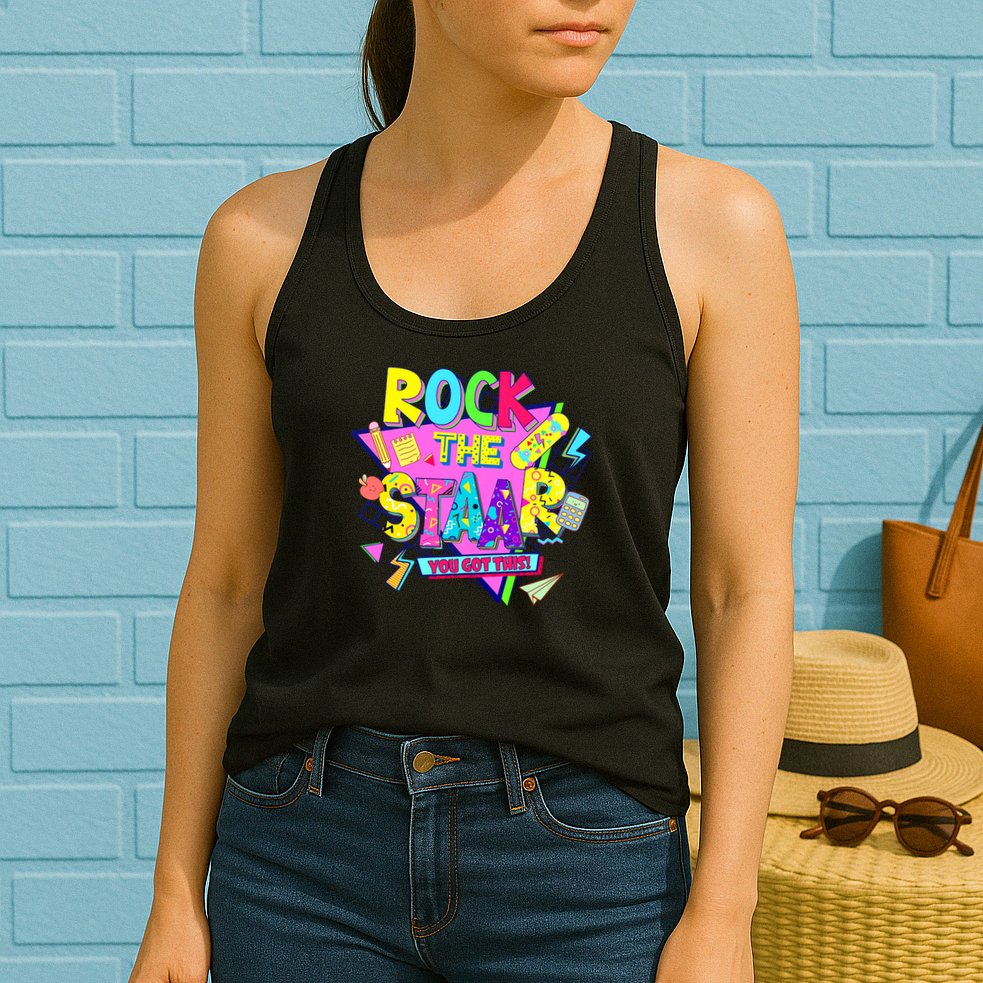 Rock The Staar Test Testing Day Retro Groovy Teacher Stars Womens Tank Top