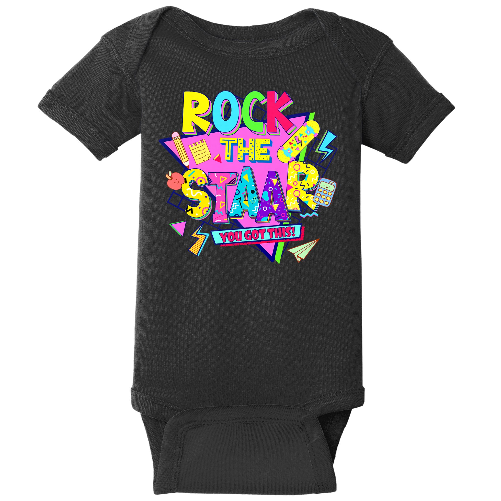 Rock The Staar Test Testing Day Retro Groovy Teacher Stars Baby Bodysuit