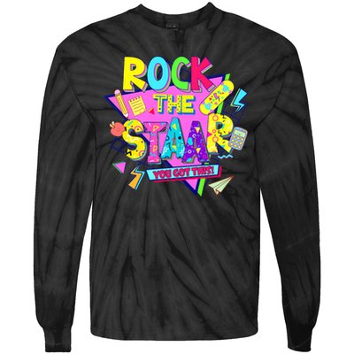 Rock The Staar Test Testing Day Retro Groovy Teacher Stars Tie-Dye Long Sleeve Shirt