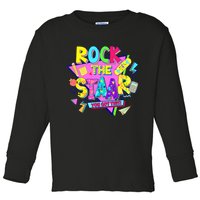 Rock The Staar Test Testing Day Retro Groovy Teacher Stars Toddler Long Sleeve Shirt