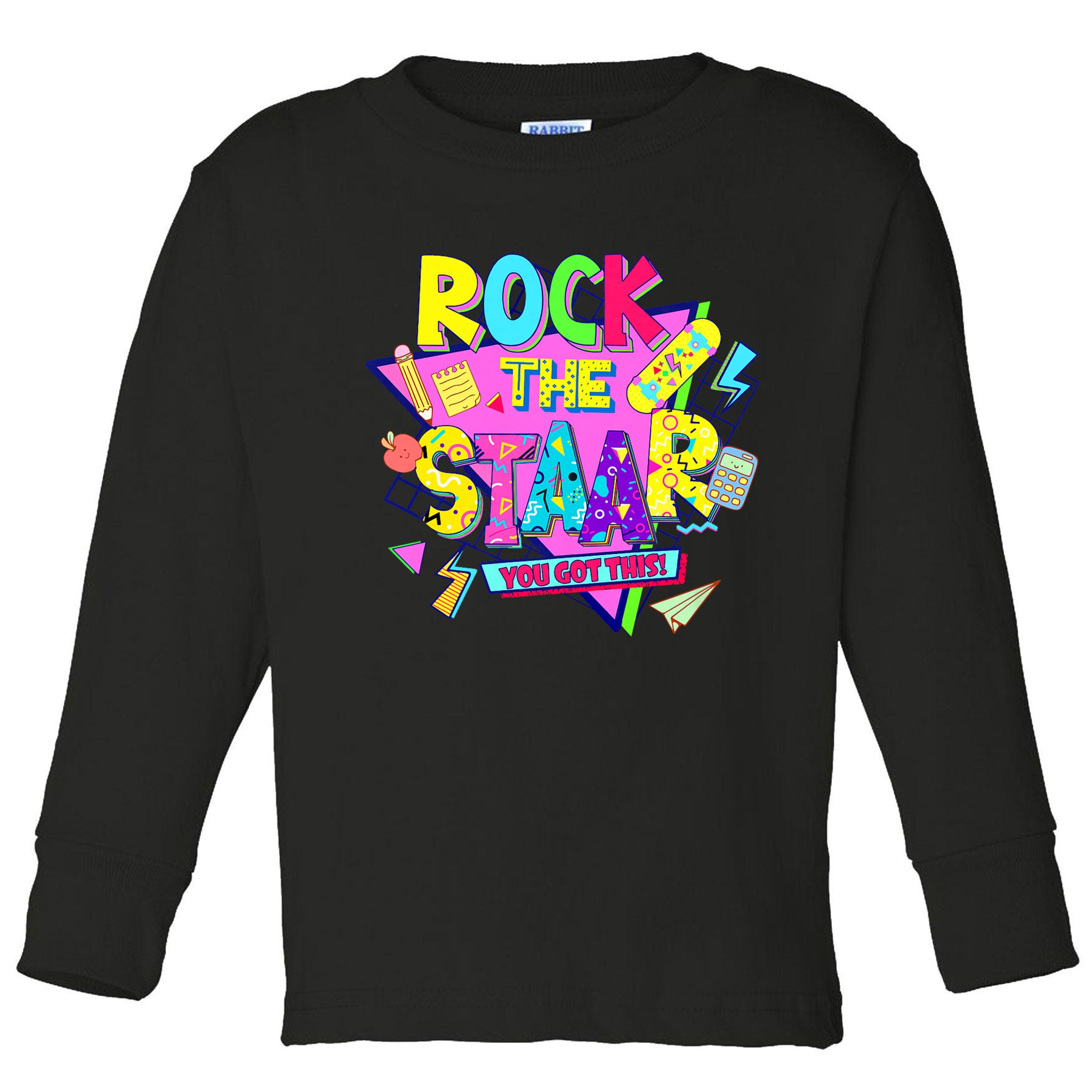 Rock The Staar Test Testing Day Retro Groovy Teacher Stars Toddler Long Sleeve Shirt