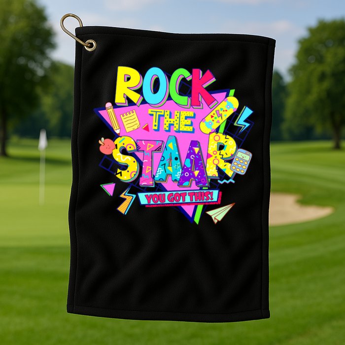 Rock The Staar Test Testing Day Retro Groovy Teacher Stars Golf Towel