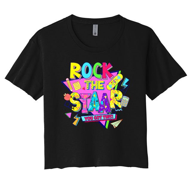Rock The Staar Test Testing Day Retro Groovy Teacher Stars Crop Top