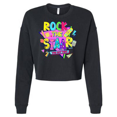 Rock The Staar Test Testing Day Retro Groovy Teacher Stars Cropped Pullover Crew
