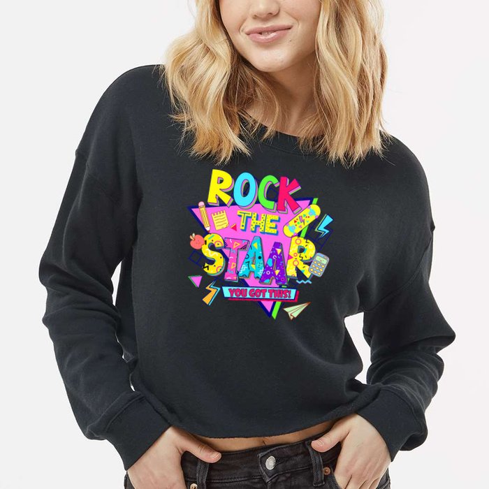 Rock The Staar Test Testing Day Retro Groovy Teacher Stars Cropped Pullover Crew