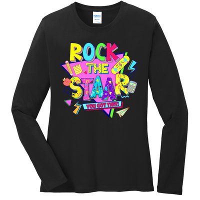 Rock The Staar Test Testing Day Retro Groovy Teacher Stars Ladies Long Sleeve Shirt