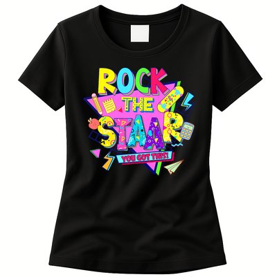 Rock The Staar Test Testing Day Retro Groovy Teacher Stars Womens T-Shirt