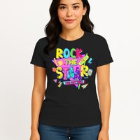 Rock The Staar Test Testing Day Retro Groovy Teacher Stars Womens T-Shirt