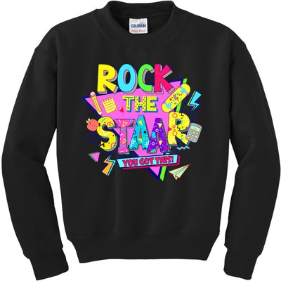Rock The Staar Test Testing Day Retro Groovy Teacher Stars Kids Sweatshirt