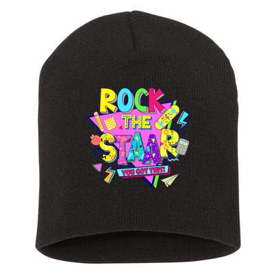 Rock The Staar Test Testing Day Retro Groovy Teacher Stars Short Acrylic Beanie