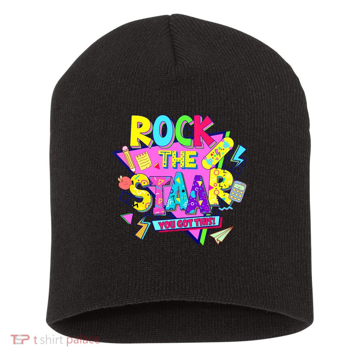 Rock The Staar Test Testing Day Retro Groovy Teacher Stars Short Acrylic Beanie