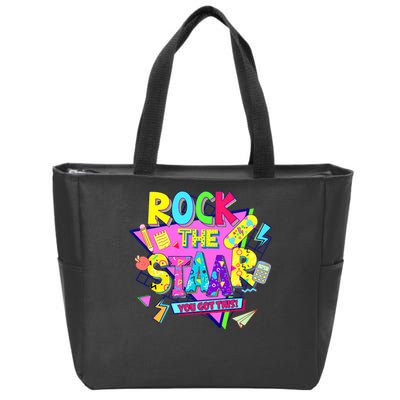 Rock The Staar Test Testing Day Retro Groovy Teacher Stars Zip Tote Bag