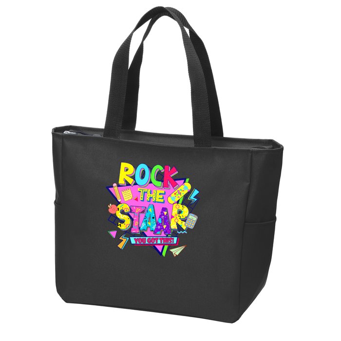 Rock The Staar Test Testing Day Retro Groovy Teacher Stars Zip Tote Bag