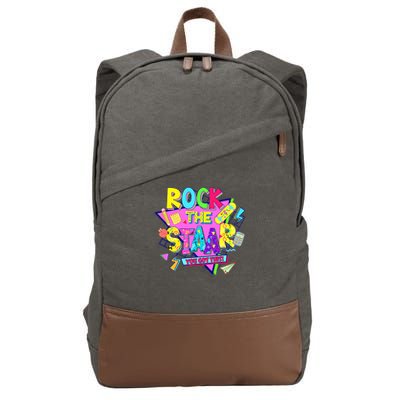 Rock The Staar Test Testing Day Retro Groovy Teacher Stars Cotton Canvas Backpack