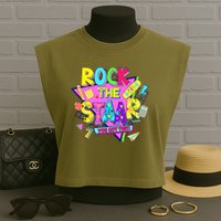 Rock The Staar Test Testing Day Retro Groovy Teacher Stars Garment-Dyed Women's Muscle Tee