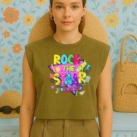 Rock The Staar Test Testing Day Retro Groovy Teacher Stars Garment-Dyed Women's Muscle Tee