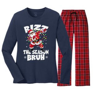 Rizz The Season Bruh Christmas Rizzmas Santa Claus Rizzler Women's Long Sleeve Flannel Pajama Set 