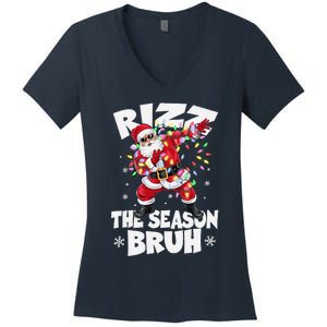 Rizz The Season Bruh Christmas Rizzmas Santa Claus Rizzler Women's V-Neck T-Shirt