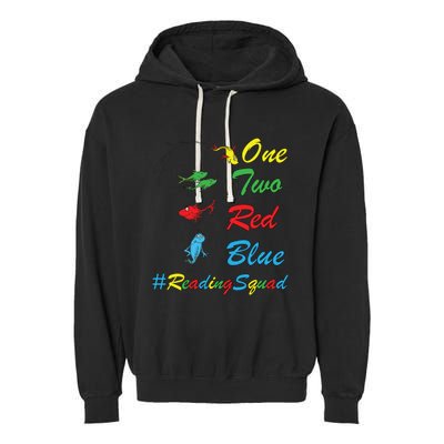 Reading Teacher Squad Oh The Places One Two Red Blue Fish Garment-Dyed Fleece Hoodie