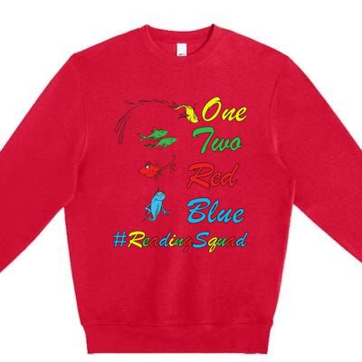 Reading Teacher Squad Oh The Places One Two Red Blue Fish Premium Crewneck Sweatshirt