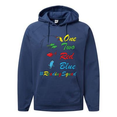 Reading Teacher Squad Oh The Places One Two Red Blue Fish Performance Fleece Hoodie