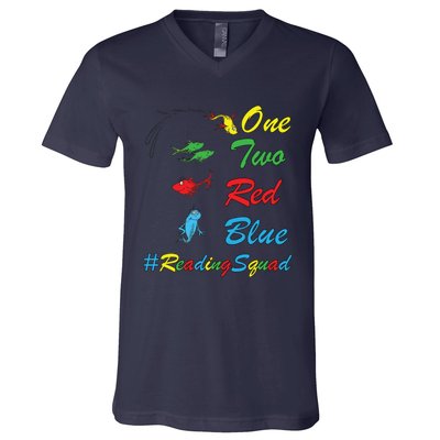 Reading Teacher Squad Oh The Places One Two Red Blue Fish V-Neck T-Shirt