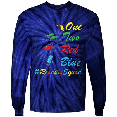 Reading Teacher Squad Oh The Places One Two Red Blue Fish Tie-Dye Long Sleeve Shirt