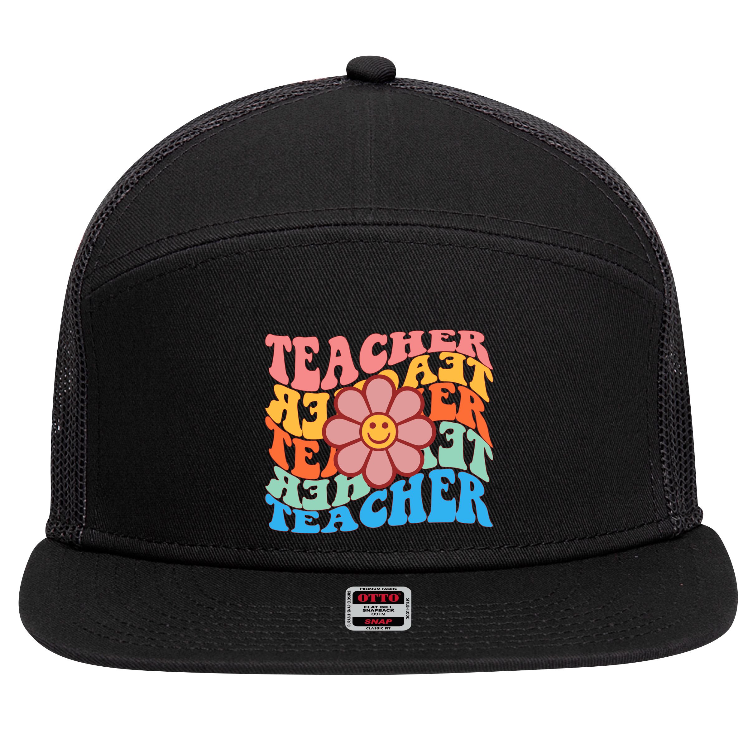 Retro Teacher Sunflower 7 Panel Mesh Trucker Snapback Hat