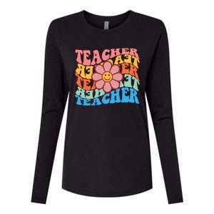 Retro Teacher Sunflower Womens Cotton Relaxed Long Sleeve T-Shirt