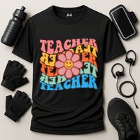 Retro Teacher Sunflower Cooling Performance Crew T-Shirt
