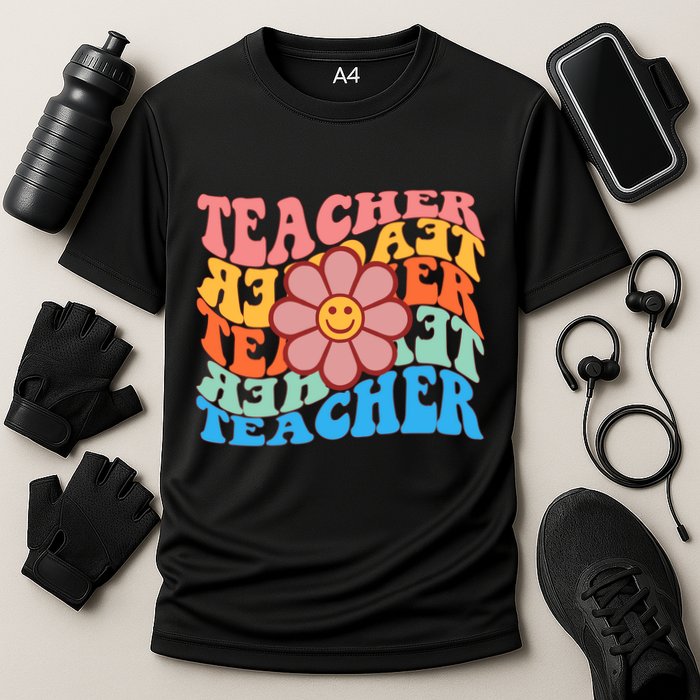 Retro Teacher Sunflower Cooling Performance Crew T-Shirt