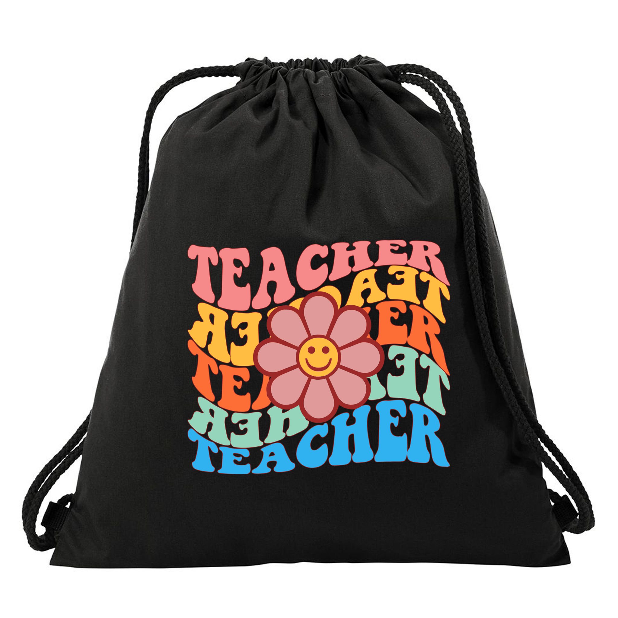 Retro Teacher Sunflower Drawstring Bag