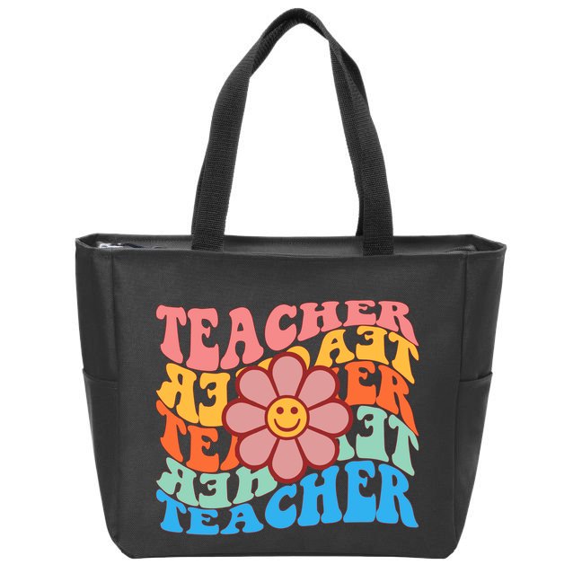 Retro Teacher Sunflower Zip Tote Bag