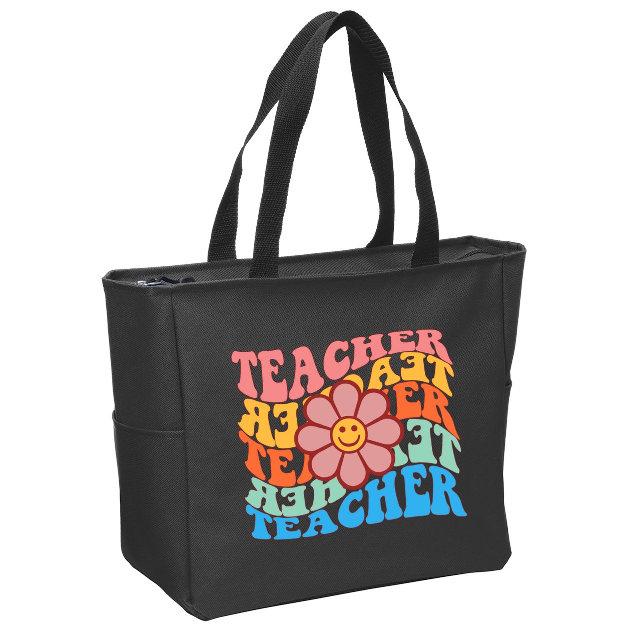 Retro Teacher Sunflower Zip Tote Bag