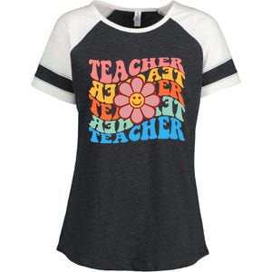 Retro Teacher Sunflower Enza Ladies Jersey Colorblock Tee