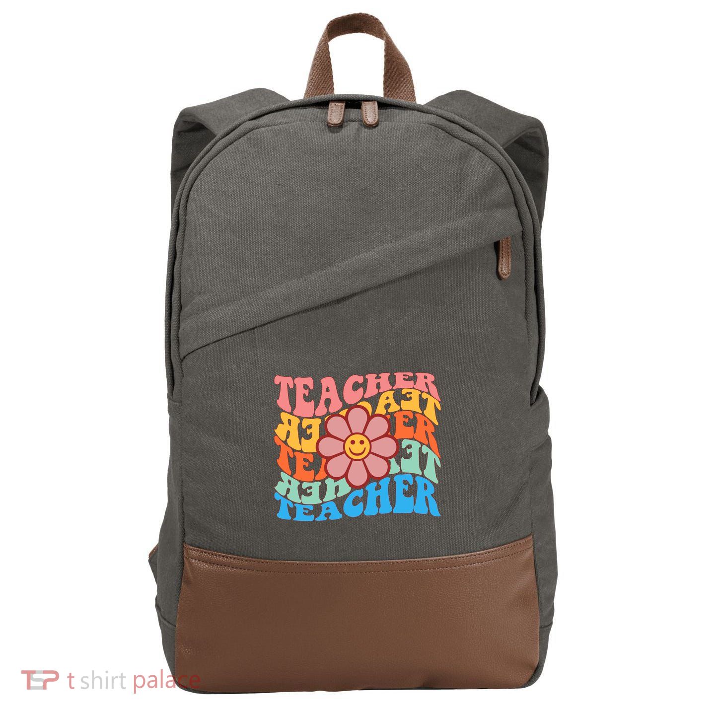 Retro Teacher Sunflower Cotton Canvas Backpack