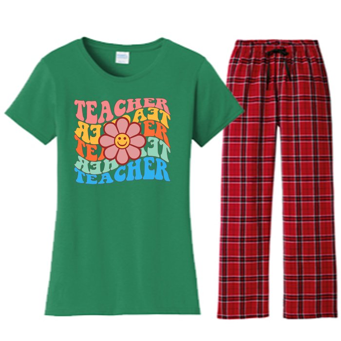 Retro Teacher Sunflower Women's Flannel Pajama Set