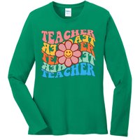 Retro Teacher Sunflower Ladies Long Sleeve Shirt