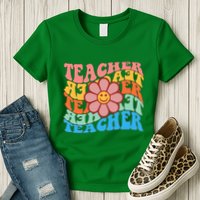 Retro Teacher Sunflower Womens T-Shirt