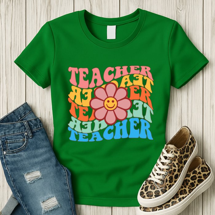 Retro Teacher Sunflower Womens T-Shirt