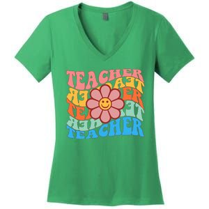 Retro Teacher Sunflower Women's V-Neck T-Shirt